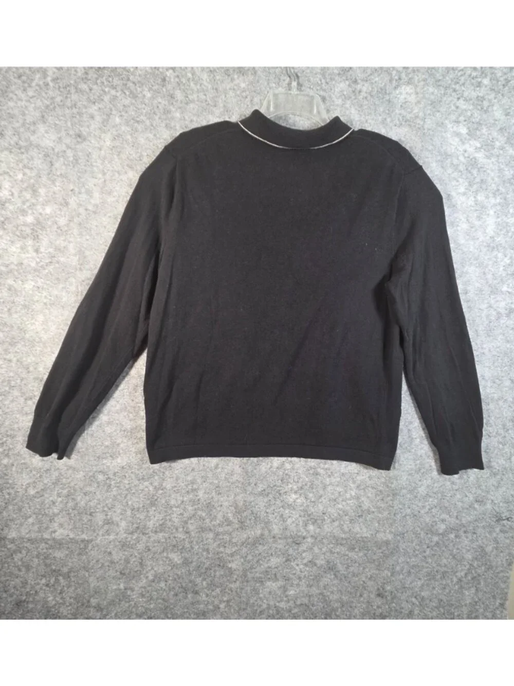 J.Crew Black Cotton Silk Polo Sweater White Contrast Collar Long Sleeve L